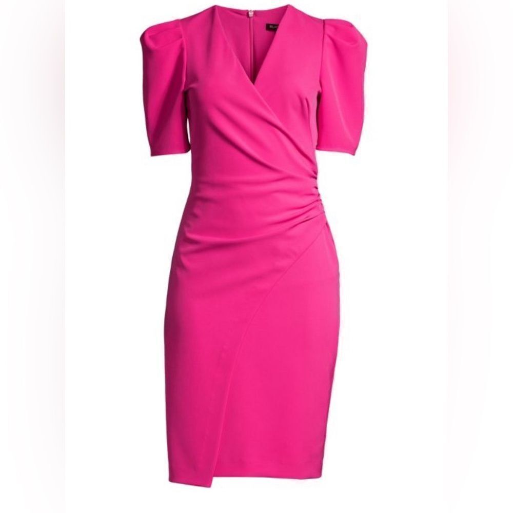 Black halo x laurel berman Bali sheath dress hot pink gathered smock wrap front
